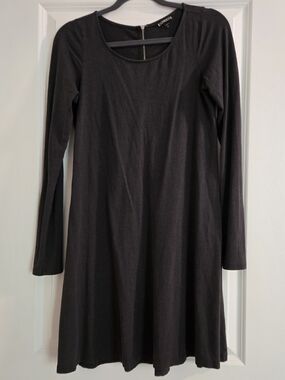 Express Dark Gray Long Sleeve Scoop Swing Dress